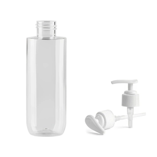 Plastová lahvička čirá s bílou pumpičkou Ambra 150 ml