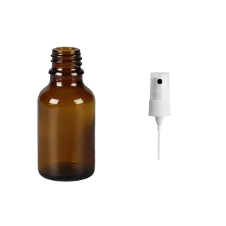 Skleněná lékovka s bílým kosmetickým rozprašovačem Luna 25 ml