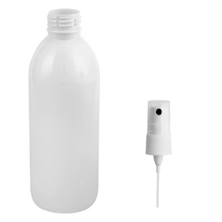 Plastová lahvička bílá s kosmetickým rozprašovačem Tera 300 ml