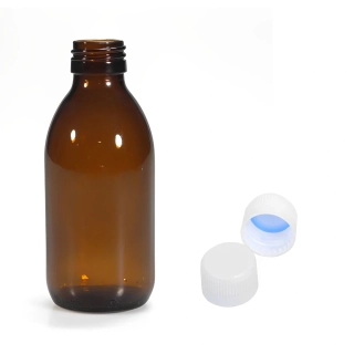 Skleněná lékovka s bílým uzávěrem s pojistkou Luna 150 ml