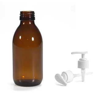 Skleněná lékovka s bílou pumpičkou Luna 150 ml