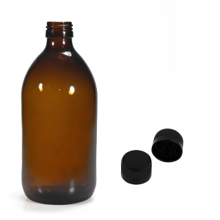 Skleněná lékovka s černým uzávěrem s pojistkou Luna 500 ml