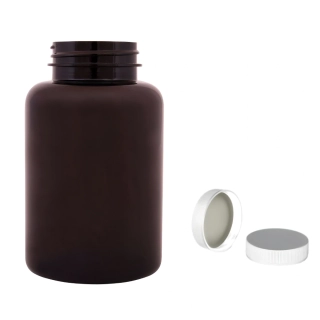 Plastová lahvička hnědá s bílým uzávěrem Pilulka 300 ml