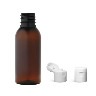 Plastová lahvička hnědá s bílým dávkovacím víčkem Via 35 ml