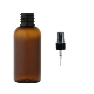 Plastová lahvička hnědá s ČERNÝM kosmetickým rozprašovačem Via 50 ml