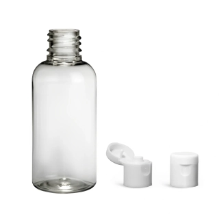 Plastová lahvička čirá s bílým dávkovacím víčkem Via 50 ml