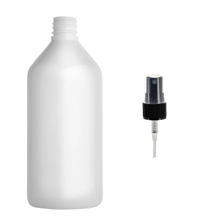 Plastová lahvička bílá s ČERNÝM kosmetickým rozprašovačem Via 215 ml