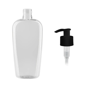 Plastová lahvička čirá s černou pumpičkou ARIS 300 ml