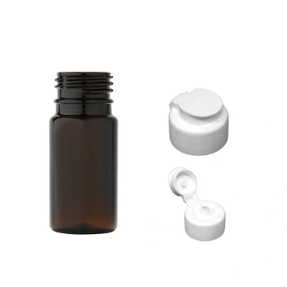 Plastová lahvička hnědá s bílým dávkovacím víčkem Tera 35 ml