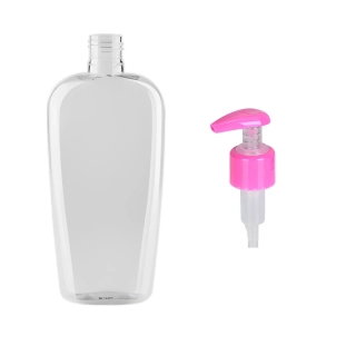 Plastová lahvička čirá s růžovou pumpičkou ARIS 300 ml