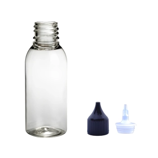 Plastová lahvička čirá s černou špičkou Via 35 ml