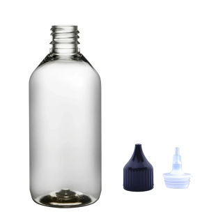 Plastová lahvička čirá s černou špičkou Via 115 ml