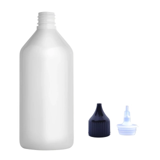 Plastová lahvička bílá s černou špičkou Via 215 ml