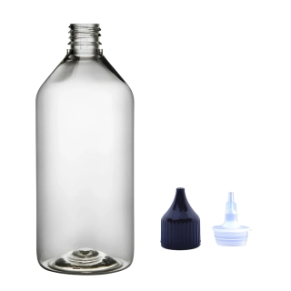 Plastová lahvička čirá s černou špičkou Via 215 ml