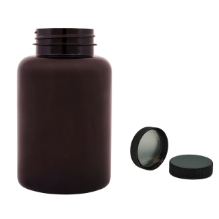 Plastová lahvička hnědá s černým uzávěrem s ALU vložkou Pilulka 300 ml