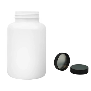 Plastová lahvička bílá s černým uzávěrem s ALU vložkou Pilulka 300 ml
