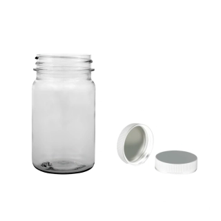 Plastová lahvička čirá s bílým uzávěrem s ALU vložkou Pilulka 100 ml
