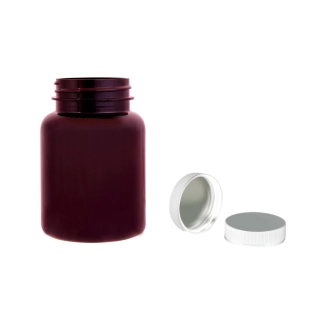 Plastová lahvička hnědá s bílým uzávěrem s ALU vložkou Pilulka 150 ml