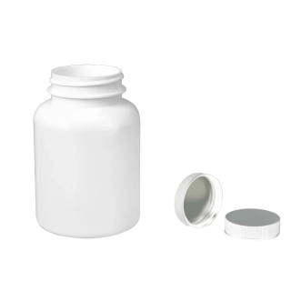 Plastová lahvička bílá s bílým uzávěrem s ALU vložkou Pilulka 200 ml