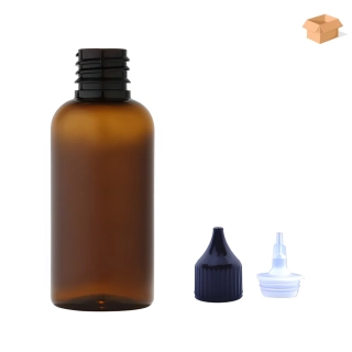 Plastová lahvička hnědá s černou špičkou Via 50 ml - 800 ks