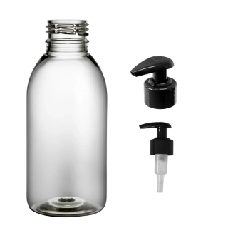 Plastová lahvička čirá s černou pumpičkou Tera 150 ml