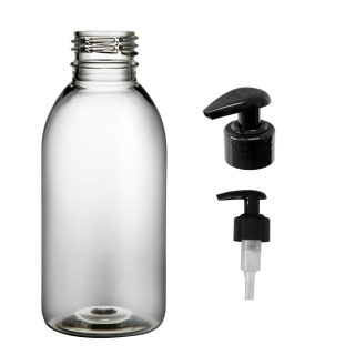 Plastová lahvička čirá s černou pumpičkou Tera 150 ml