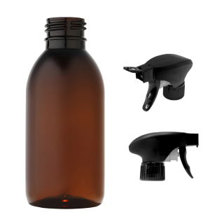 Plastová lahvička hnědá s černým pistolovým rozprašovačem Tera 150 ml