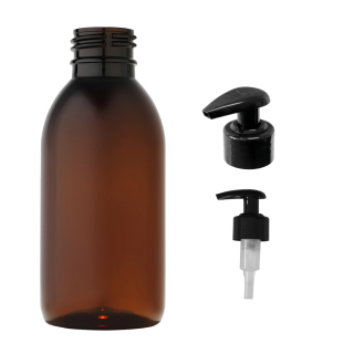 Plastová lahvička hnědá s černou pumpičkou Tera 150 ml