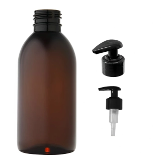 Plastová lahvička hnědá s černou pumpičkou Tera 200 ml