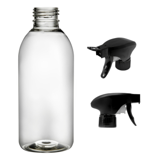 Plastová lahvička čirá s černým pistolovým rozprašovačem Tera 250 ml