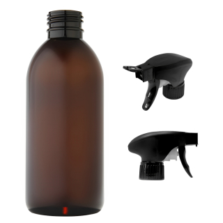 Plastová lahvička hnědá s černým pistolovým rozprašovačem Tera 250 ml