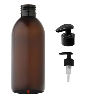 Plastová lahvička hnědá s černou pumpičkou Tera 250 ml