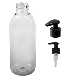 Plastová lahvička čirá s černou pumpičkou Tera 300 ml