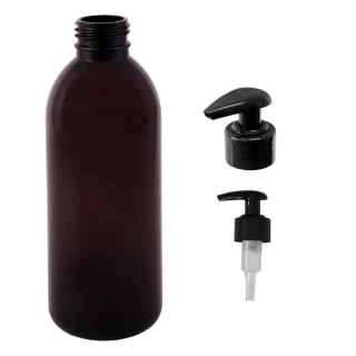Plastová lahvička hnědá s černou pumpičkou Tera 300 ml