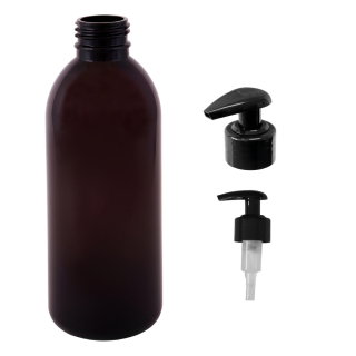 Plastová lahvička hnědá s černou pumpičkou Tera 300 ml