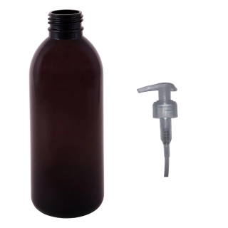 Plastová lahvička hnědá s transparentní pumpičkou Tera 300 ml