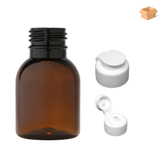 Plastová lahvička hnědá s bílým dávkovacím víčkem Tera 50 ml - 600 ks