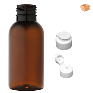 Plastová lahvička hnědá s bílým dávkovacím víčkem Tera 100 ml - 400 ks