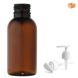 Plastová lahvička hnědá s bílou pumpičkou Tera 100 ml - 400 ks