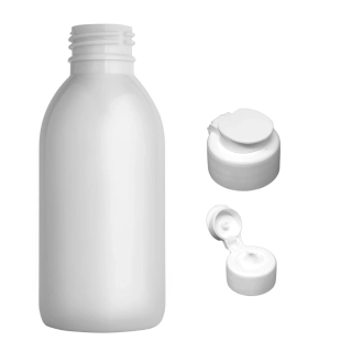 Plastová lahvička bílá s bílým dávkovacím víčkem Tera 150 ml