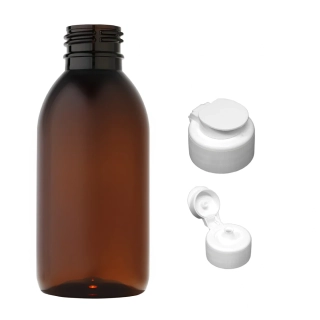 Plastová lahvička hnědá s bílým dávkovacím víčkem JAR Tera 150 ml