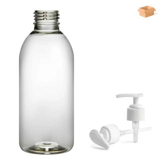 Plastová lahvička čirá s bílou pumpičkou Tera 200 ml - 220 ks