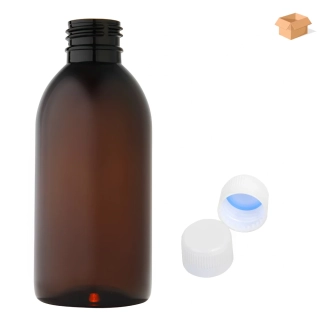 Plastová lahvička hnědá s bílým uzávěrem Tera 200 ml - 220 ks