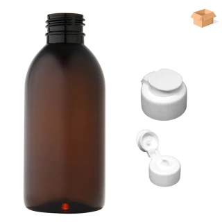 Plastová lahvička hnědá s bílým dávkovací víčko JAR Tera 200 ml - 220 ks