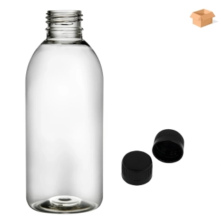 Plastová lahvička čirá s černým uzávěrem Tera 250 ml - 180 ks