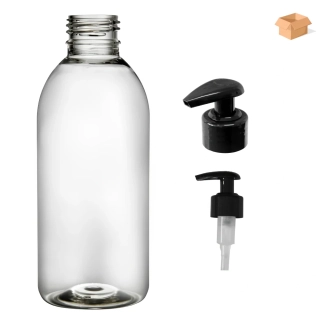 Plastová lahvička čirá s černou pumpičkou Tera 250 ml - 180 ks