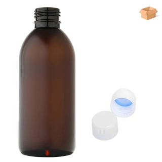 Plastová lahvička hnědá s bílým uzávěrem Tera 250 ml - 180 ks