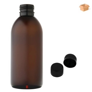 Plastová lahvička hnědá s černým uzávěrem Tera 250 ml - 180 ks