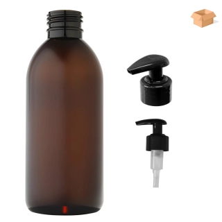 Plastová lahvička hnědá s černou pumpičkou Tera 250 ml - 180 ks