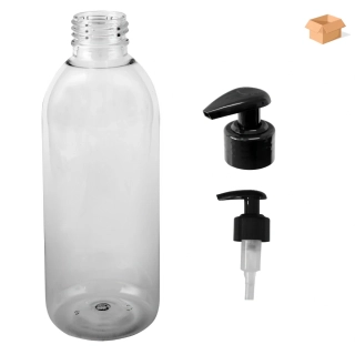 Plastová lahvička čirá s černou pumpičkou Tera 300 ml - 160 ks